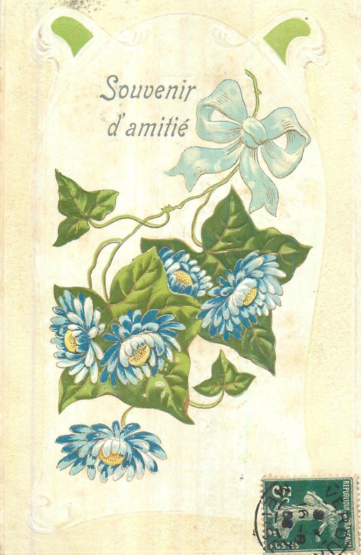 Cp Illustree Gaufree Souvenir D'Amitie Fleurs Feuilles - 23718
