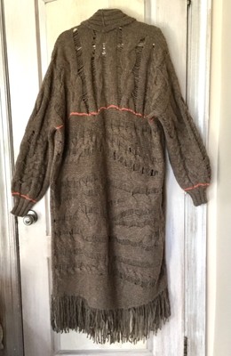 

Free People Wildest Heart Карди Макси Свитер из альпаки с бахромой Коричневый  NWT