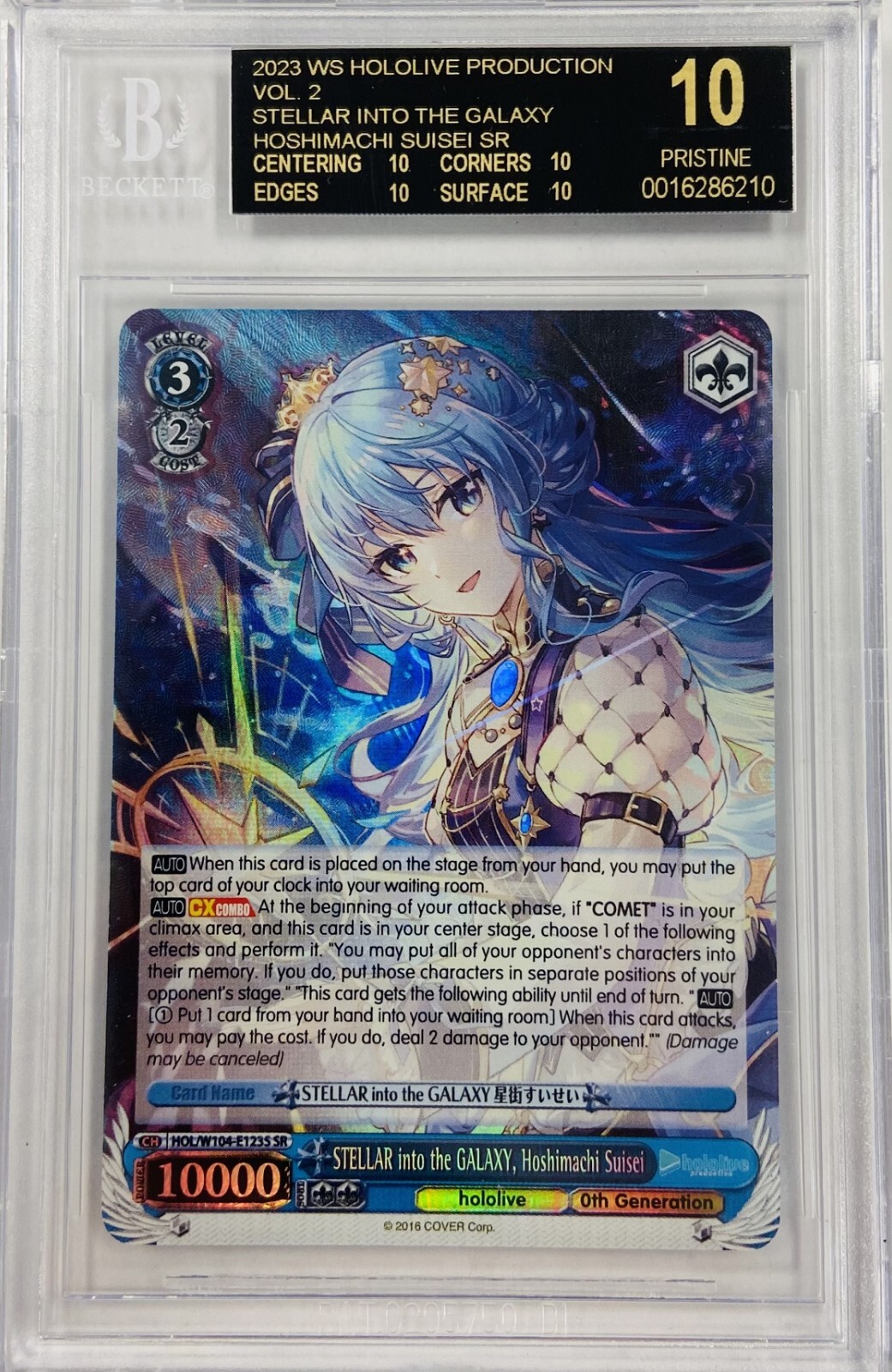 Weiss Schwarz Hololive Vol.2 Suisei HOL/W104-E123S SR Foil BGS 10 Black Label EN Weiss Schwarz Hololive Vol.2 Suisei HOL/W104-E123S SR Foil BGS 10 Black Label EN