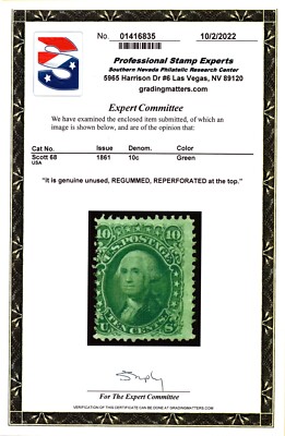 US Scott #68 George Washington 12c Stamp. Mint RG. PSE Certified. CV $950-$375