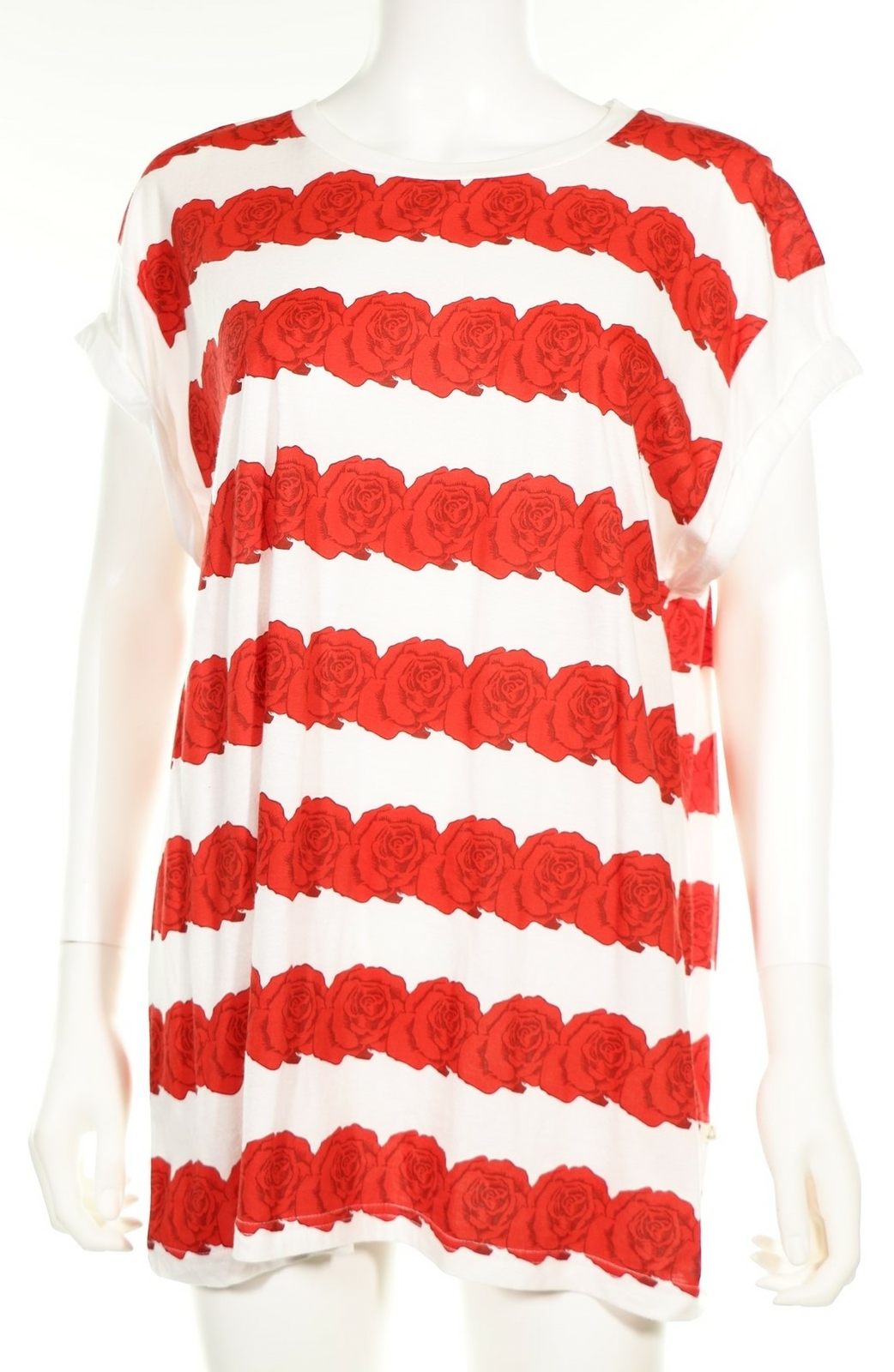 ELEVENPARIS 134109 Woman's Rose Print Short Sleeve Tunic T-Shirt Sz Large