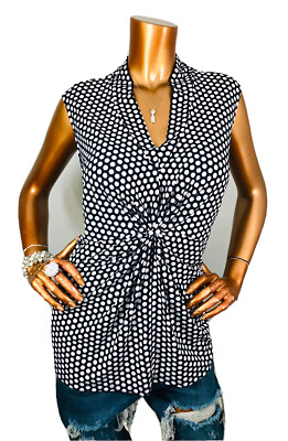 Jones Studio 2X Plus Top Stretch NWT $42 Polka Dots Twisted Low V Cut Blouse