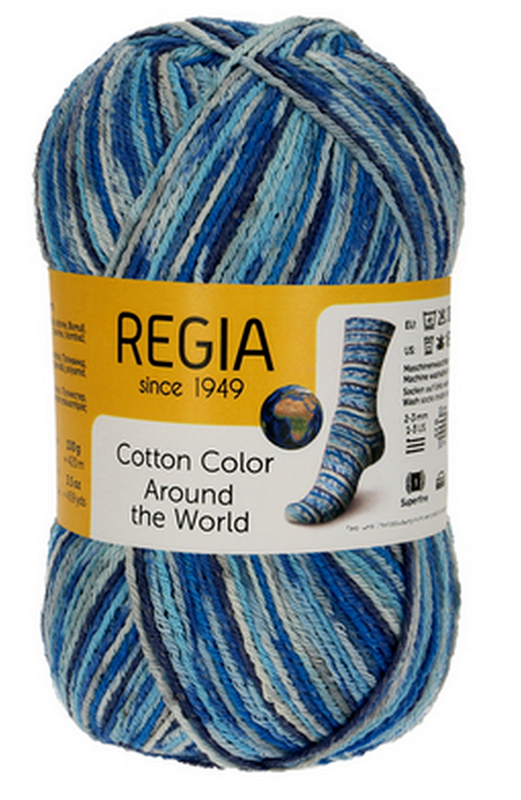 KG) Regia Cotton 100g Sock Yarn Extra Soft Fb.02411 Helsinki Color