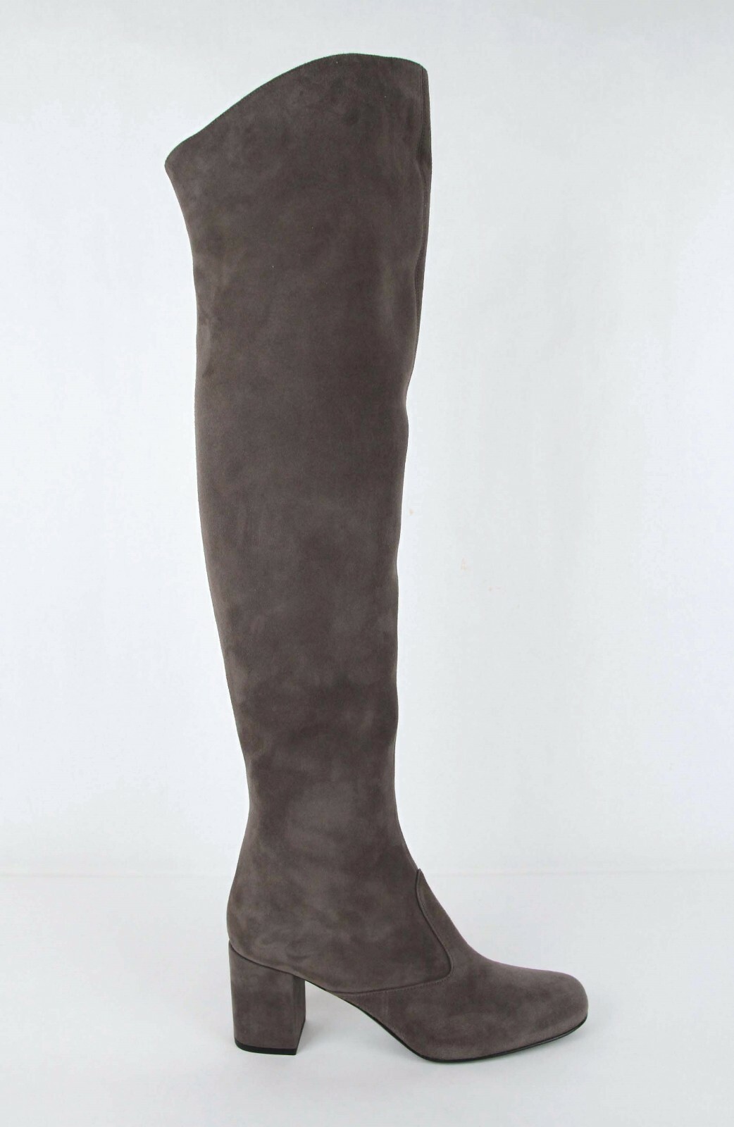 Pre-owned Saint Laurent Women's Dark Gray Suede Bb 70 Over The Knee Boot 393826 1250