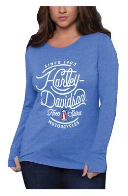 Harley-Davidson Women's Frolic Long Sleeve High-Low Scoop Neck Shirt, Blue