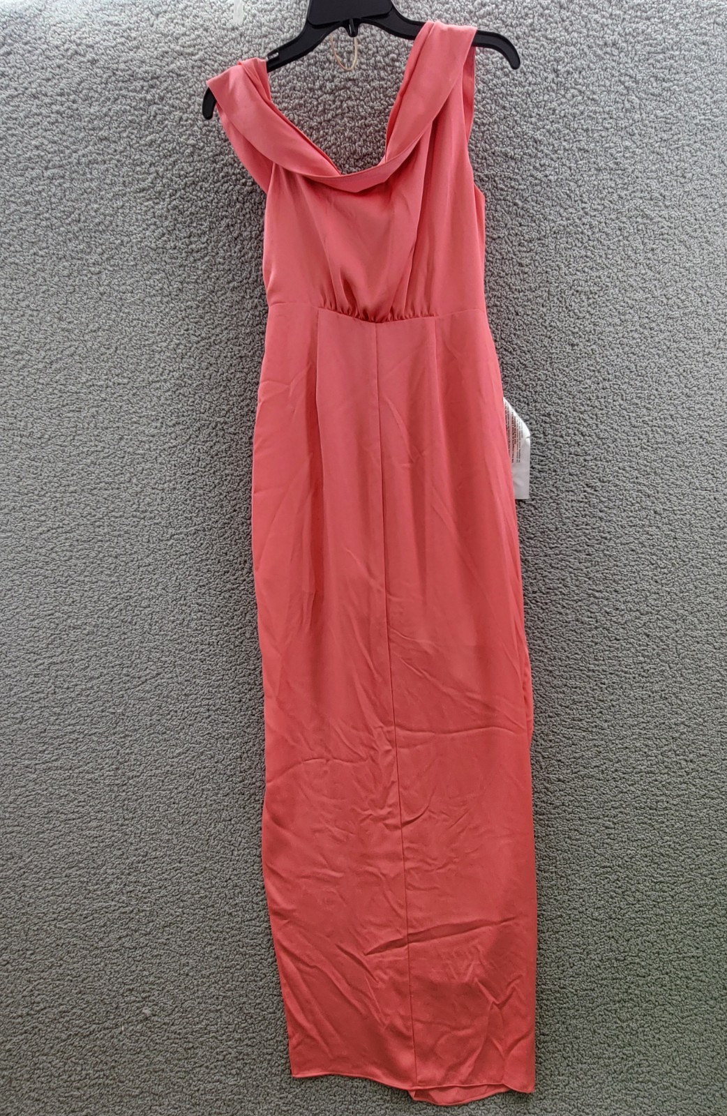 BCBGMAXAZRIA Asymmetric Neck Long Dress Women's 6 Coral Side Zip w/ Button - Picture 10 of 13