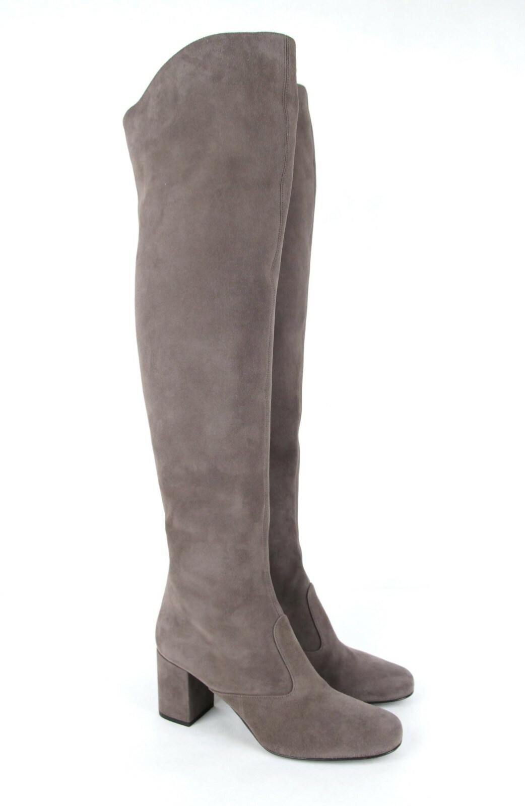 Pre-owned Saint Laurent Women's Dark Gray Suede Bb 70 Over The Knee Boot 393826 1250