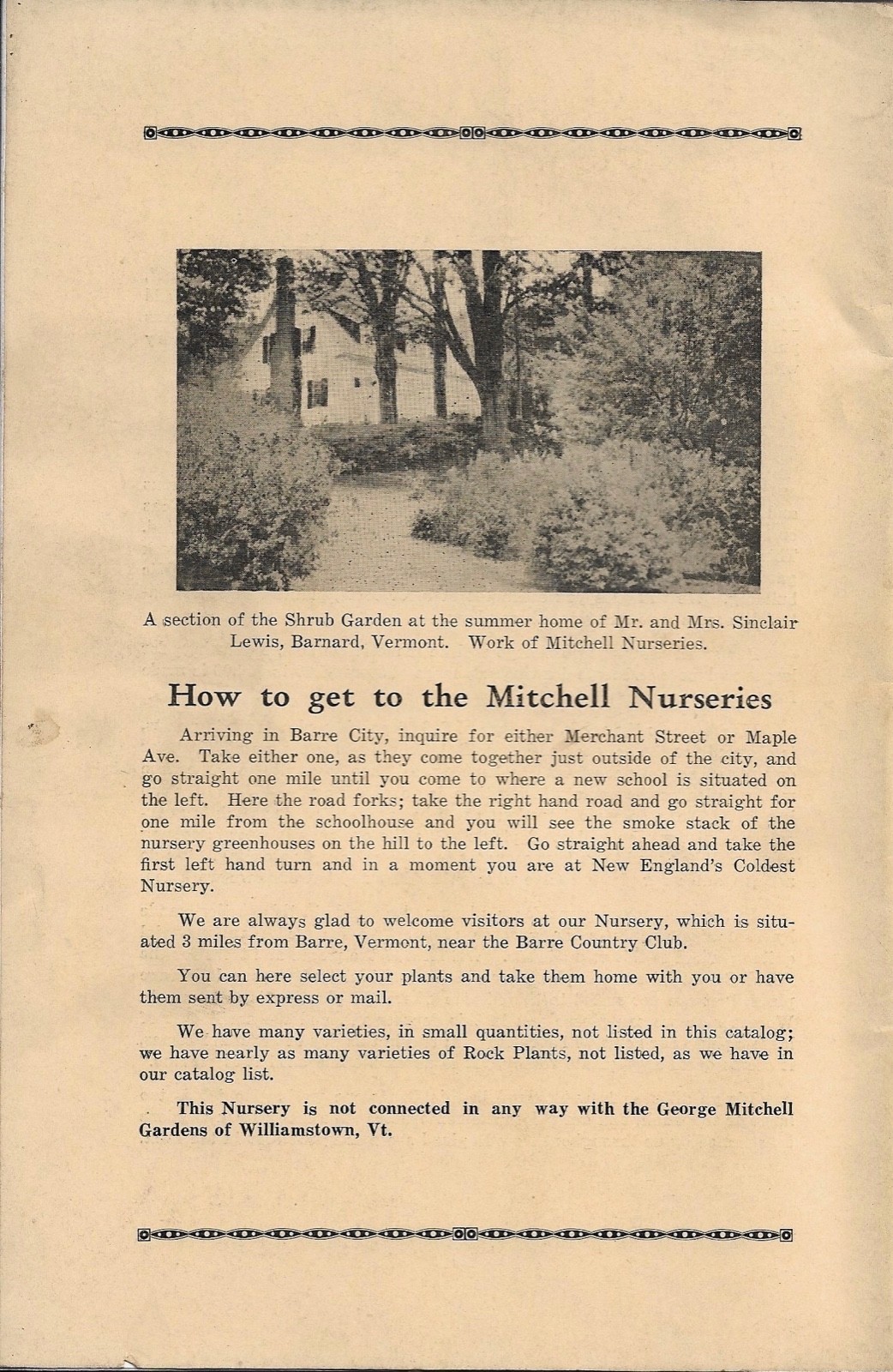 1940 Vintage Catalogue and Price List . .   Mitchell Nurseries .  Barre, Vermont