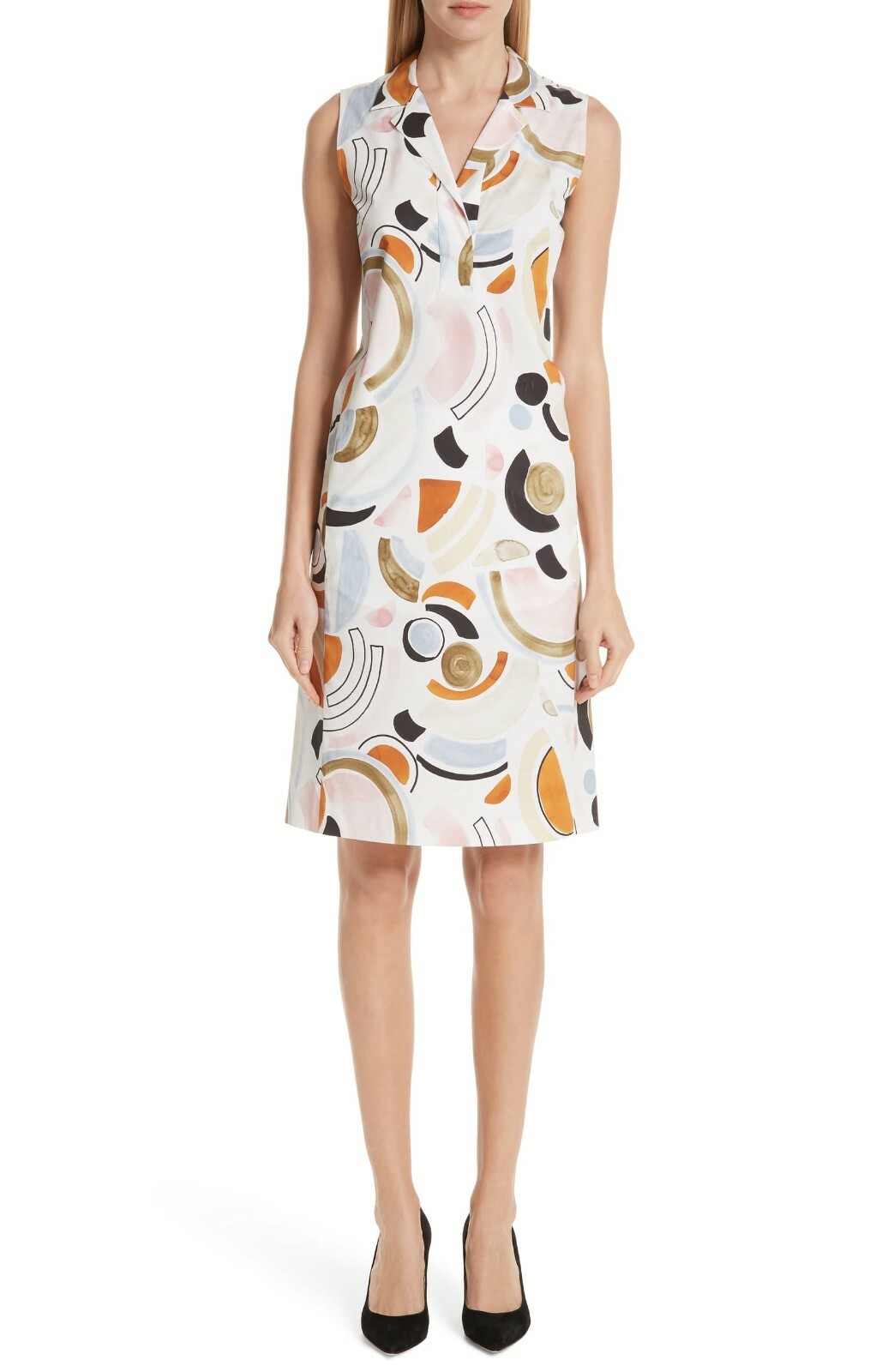 LAFAYETTE 148 New York Платье-рубашка свободного кроя с абстрактным принтом LYRICAL CURVES 6