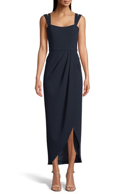 Xscape Women's Ruched Crepe Evening Dress Blue Size 4