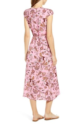 Love, Fire Nordstrom Chic V-Neck Midi Wrap Dress Pink Floral Paisley XS Junior