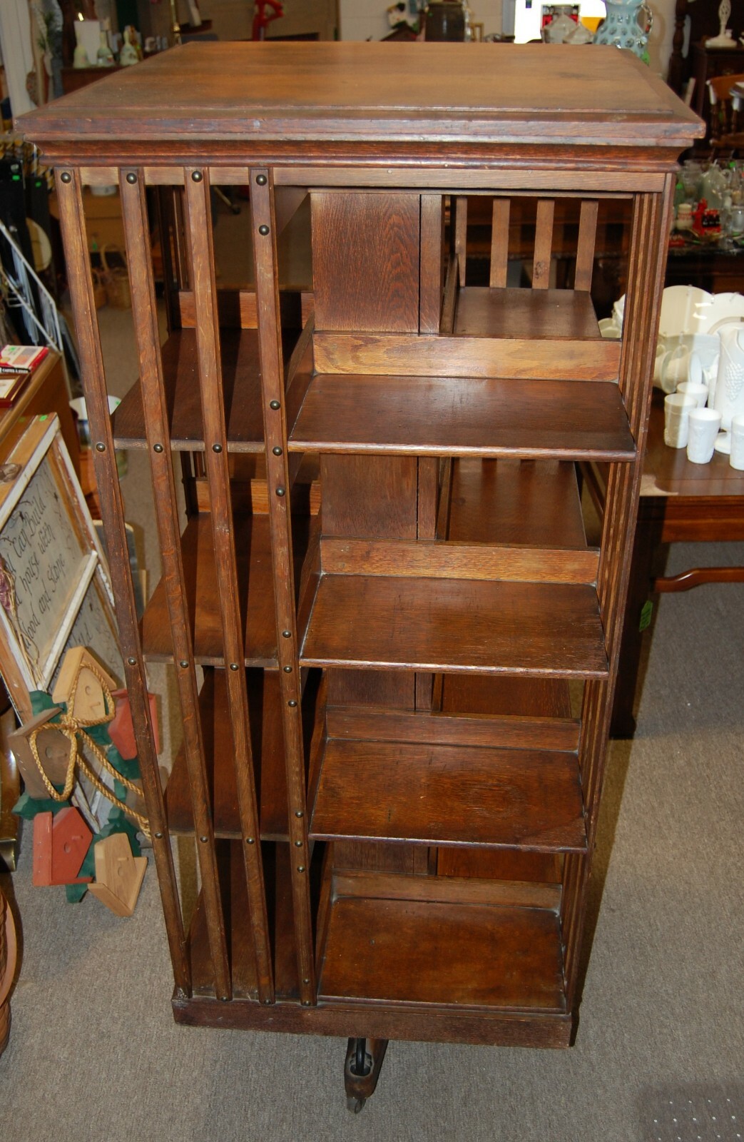 Antique Vintage John Danner Solid Wood Revolving Bookcase Made Canton Ohio USA