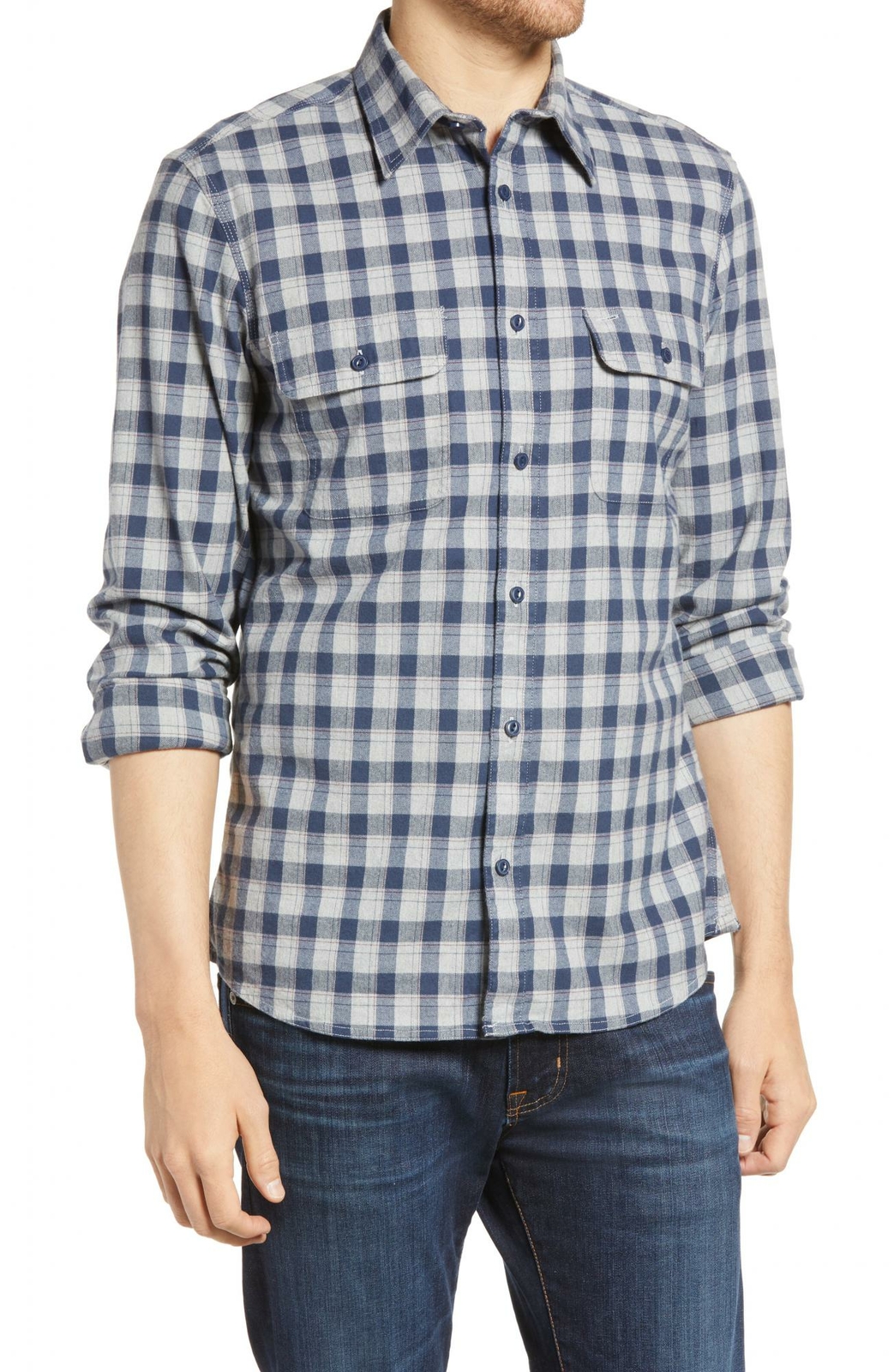 nWT 1901 Men's Trim Fit Plaid Stretch Flannel Button-up Shirt Medium Large XL