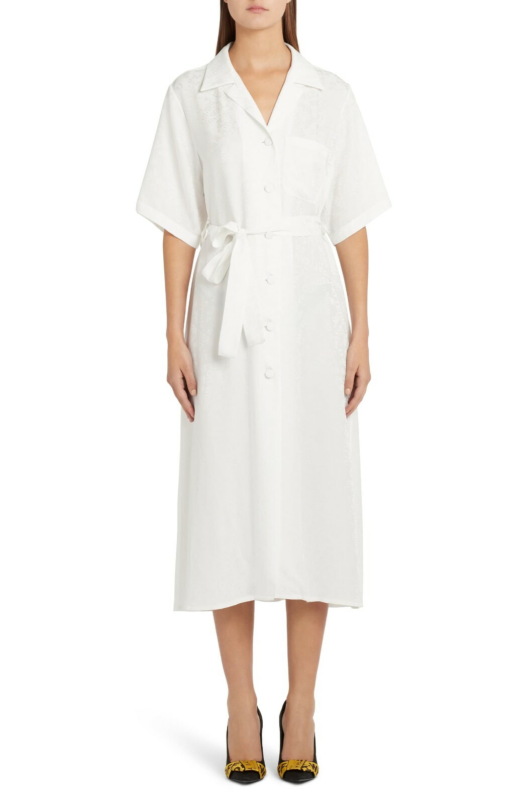 

OFF-WHITE Платье-рубашка с атласным твилом и жаккардовым логотипом Virgil Abloh в тон с поясом и поясом 42, Белый