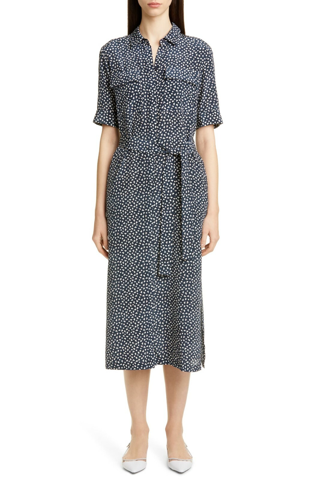 

LAFAYETTE 148 New York Шамбре синее с принтом DOHA Шелковое платье-рубашка миди  14W 16W, Multicolor, DOHA
