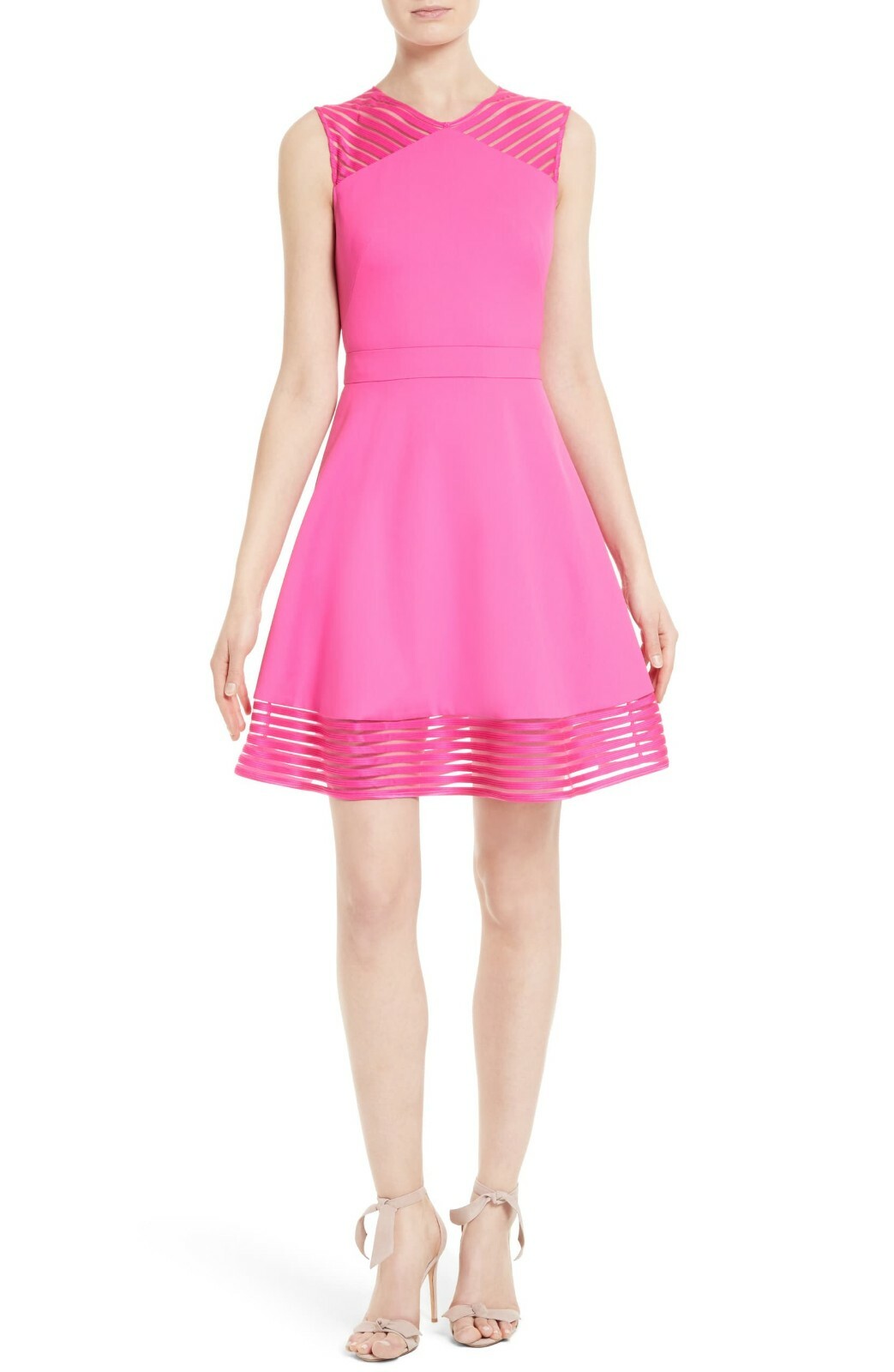 

НОВИНКА TED BAKER London Ярко-розовое прозрачное сетчатое платье ELEESE Fit - Flare  00 XS, Розовый, ELEESE