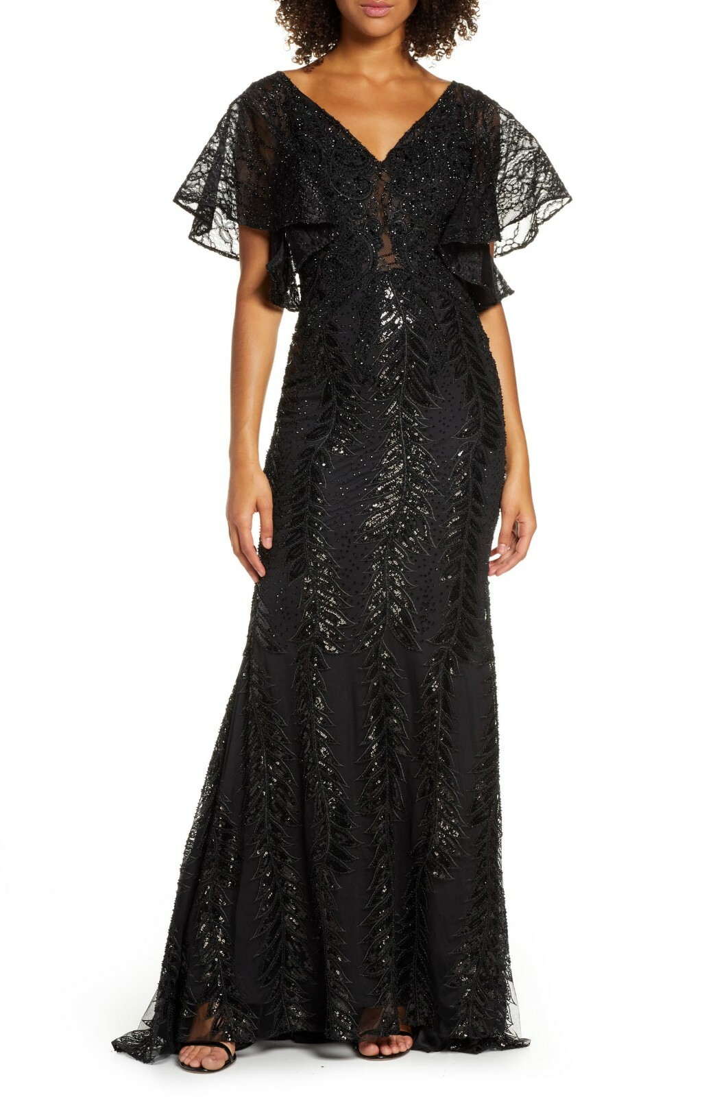 

НОВЫЙ MAC DUGGAL 20103D Черное платье-накидка с рукавами-накидкой, расшитое бисером, кружевное платье-русалка, Черный