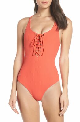 New $300 Maaji Women's Cayenne Heavenly One-Piece Orange Swimsuit Size Medium