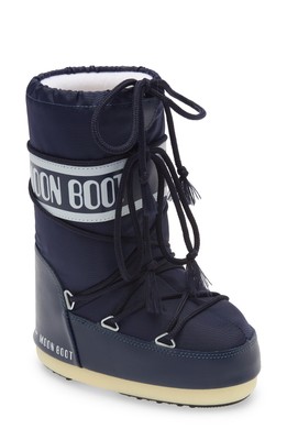 Moon Boot Logo Nylon Boots Little Girl's & Girl's 10C/12.5C Blue Lace Up Closure