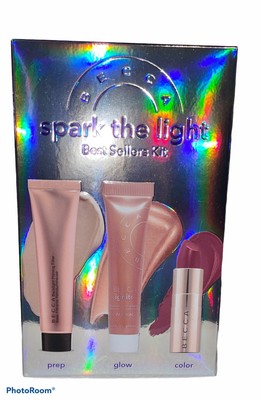 BECCA Best Sellers Spark the light Kit 3 Pieces Primer Highlight Lipstick NIB