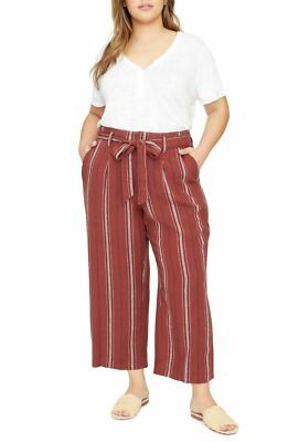 Sanctuary Henna Stripe The Artist Wide Leg Linen Blend Pants Plus Size 16W NWT