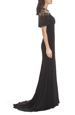 

NEW MAC DUGGAL 79168R Черное платье с высоким разрезом и бахромой с цветочной вышивкой и бисером, Черный