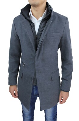 CAPPOTTO GIACCA UOMO GRIGIO CASUAL ELEGANTE SLIM FIT ADERENTE TRENCH INVERNALE