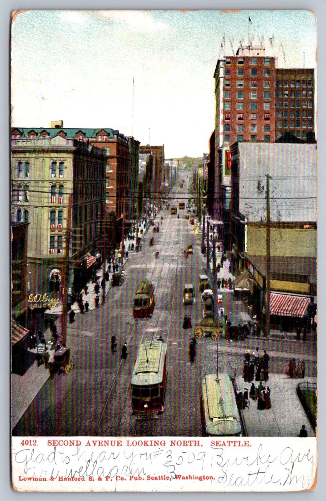 Postcard Seattle WA Second Avenue Looking North 1907