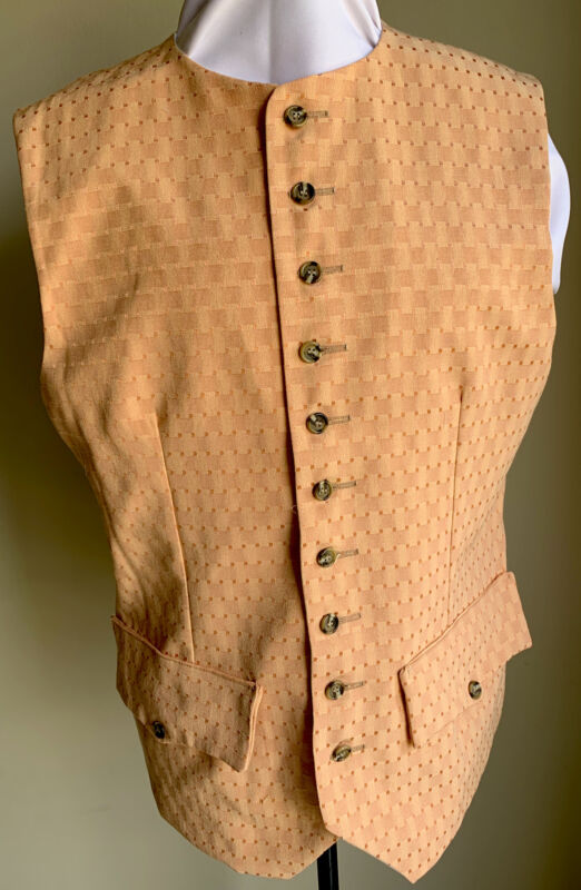 M/L Outlander, Colonial, Pirate, Rendezvous Peach Woven Bar And Dot Vest-NWOT