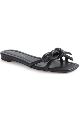 Loeffler Randall Hadley Bow Slide Sandal Black Leather Women s 8.5 New $250