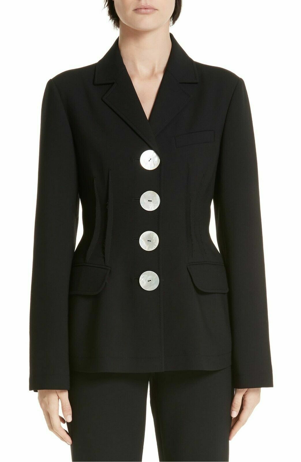 REJINA PYO BLACK OVERSIZED SHELL BUTTONS ETTA WOOL NYLON