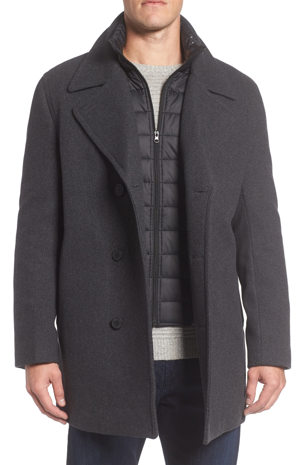 Marc New York 252668 Mens Herringbone Wool Blend Pea Coat Charcoal Size 2X-Large