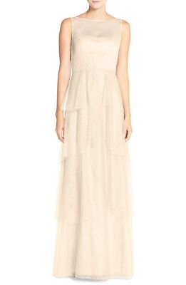 Donna Morgan 'Hyacinth' Illusion Yoke Tiered Gown Sz 0 Blush
