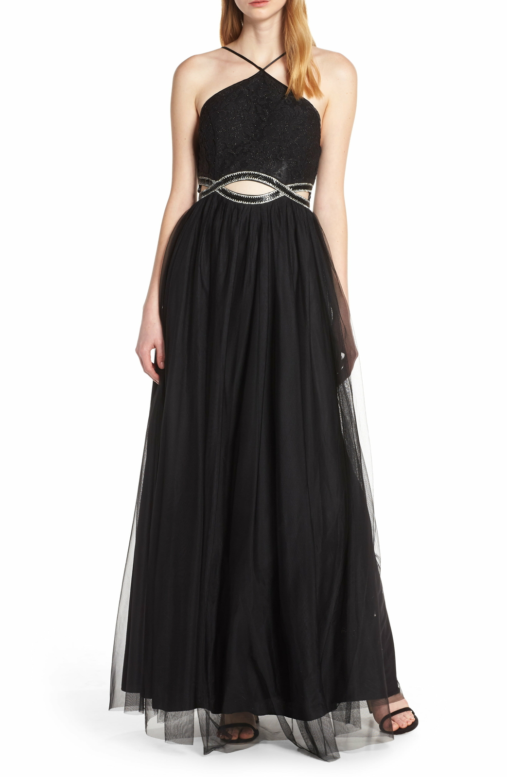 rose colored lace dress Lace-Up Long Prom Dress with Sheer Beaded Corset Champagne / 0 main image 0