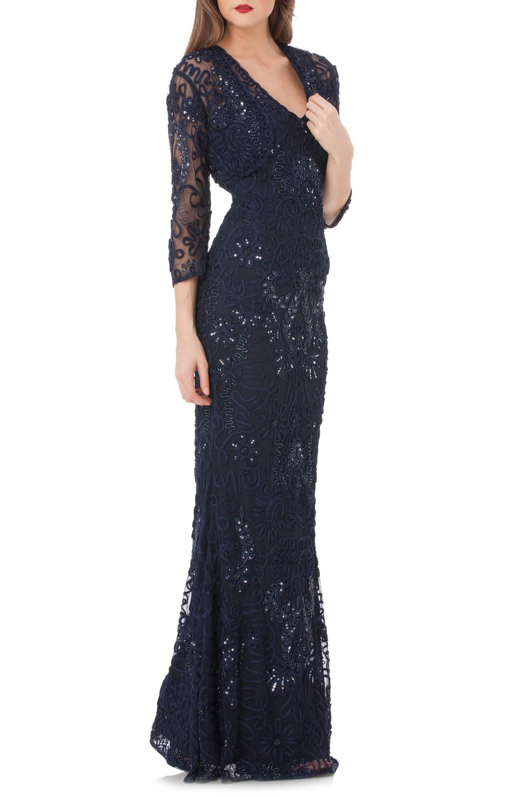 JS COLLECTIONS Темно-синий сутажный комплект из 2 предметов, кружевное платье + жакет-болеро 16