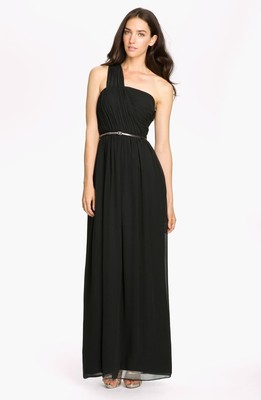 Donna Morgan One Shoulder Chiffon Gown Sz 4 Black