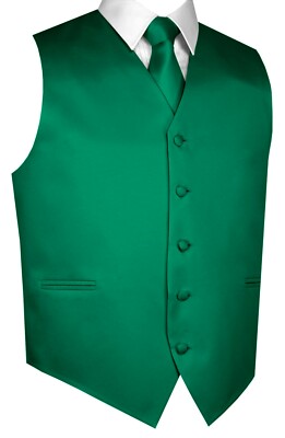 Men's Solid Satin Tuxedo Vest, Tie and Hankie. Formal, Dress, Wedding, Prom