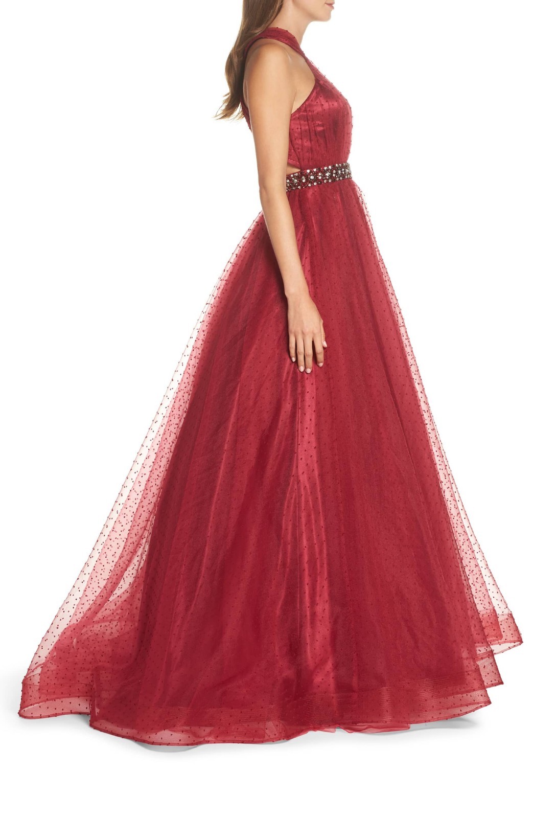 

MAC DUGGAL 67663R Бордово-красное бальное платье в горошек, расшитое бисером, с бретелькой на шее, Красный