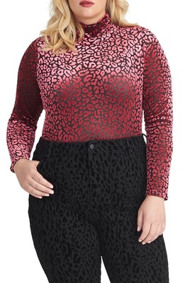 $65 Plus Size Women's Rachel Rachel Roy Val Leopard Turtleneck Top Pink Size 1X