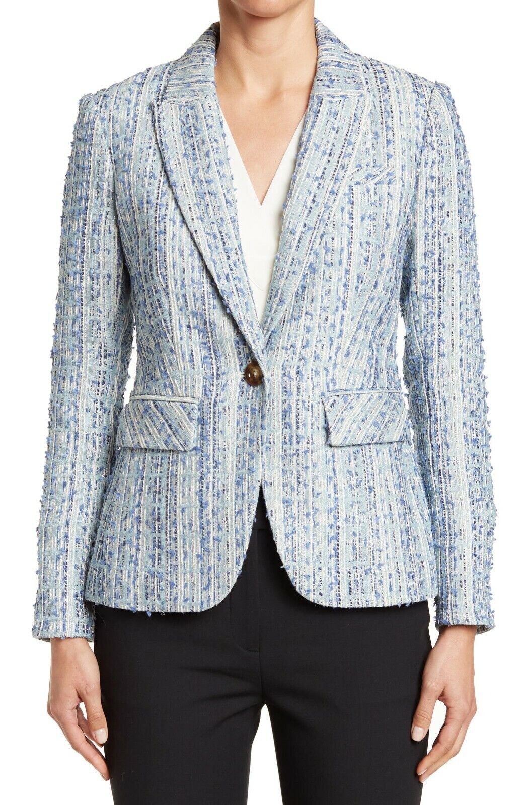 Pre-owned Veronica Beard Tweed Cutaway Dickey Jacket Blazer Blue Size 4,6,8,10 $695