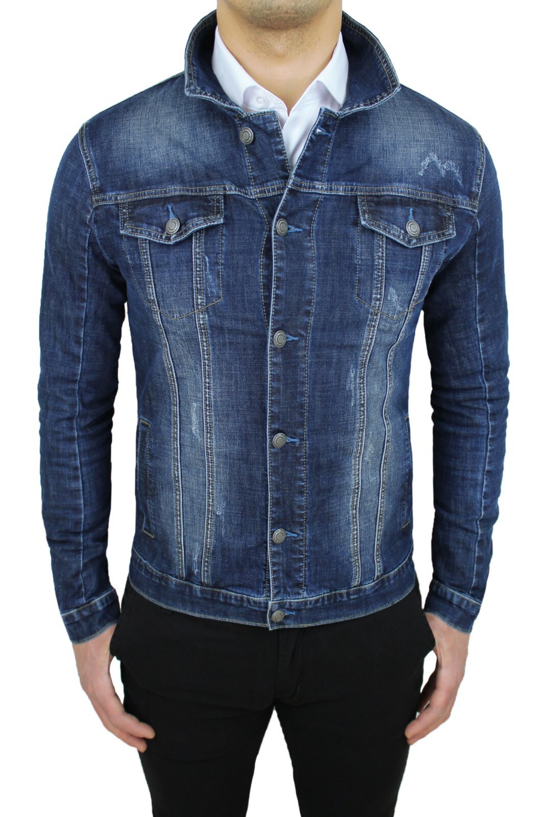 GIUBBOTTO DI JEANS UOMO DIAMOND BLU SCURO DENIM GIUBBINO GIACCA CASUAL