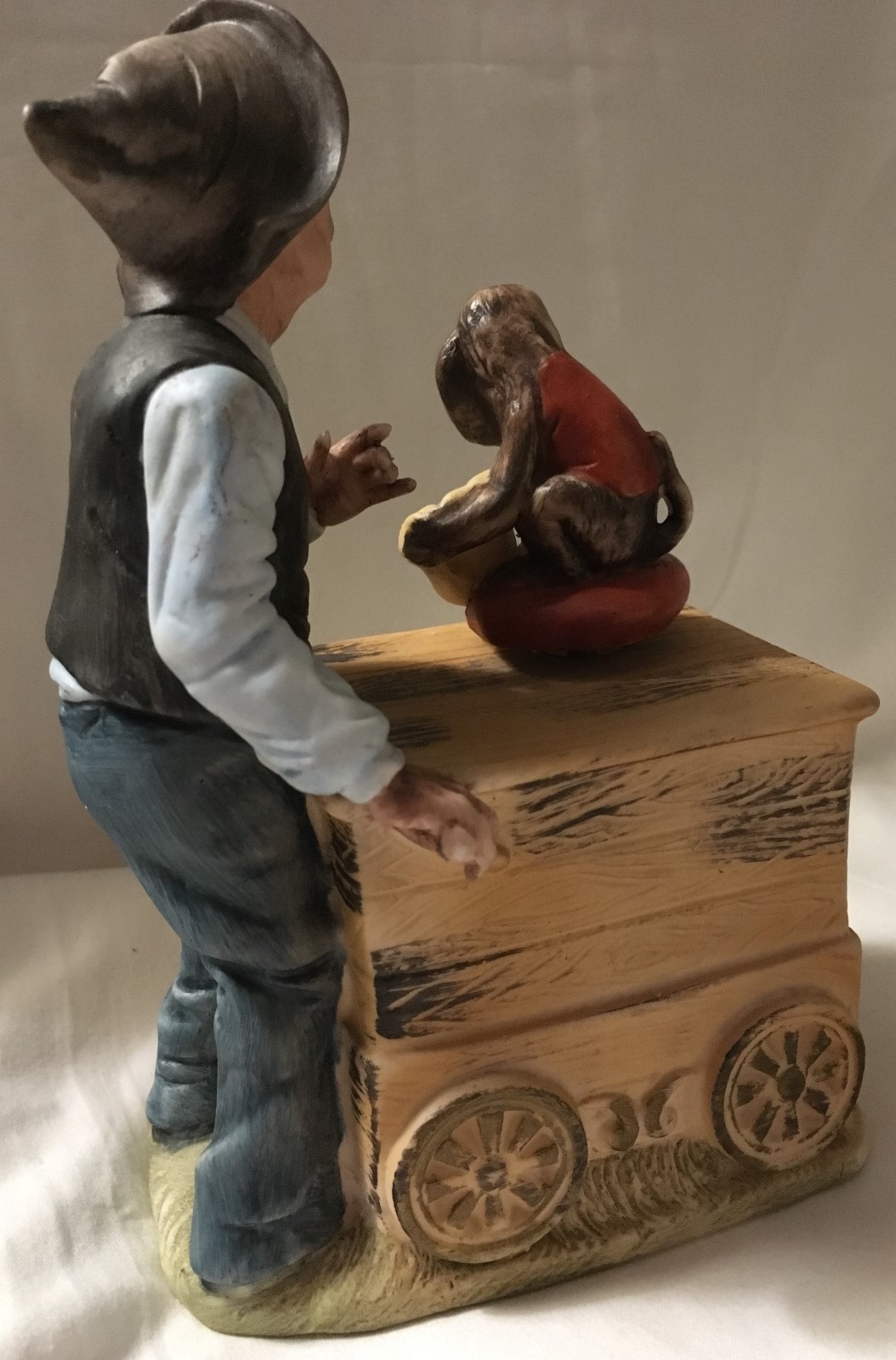 Enesco Organ Grinder And Monkey Music Box Porcelain Bisque E-4164, Made In Japan