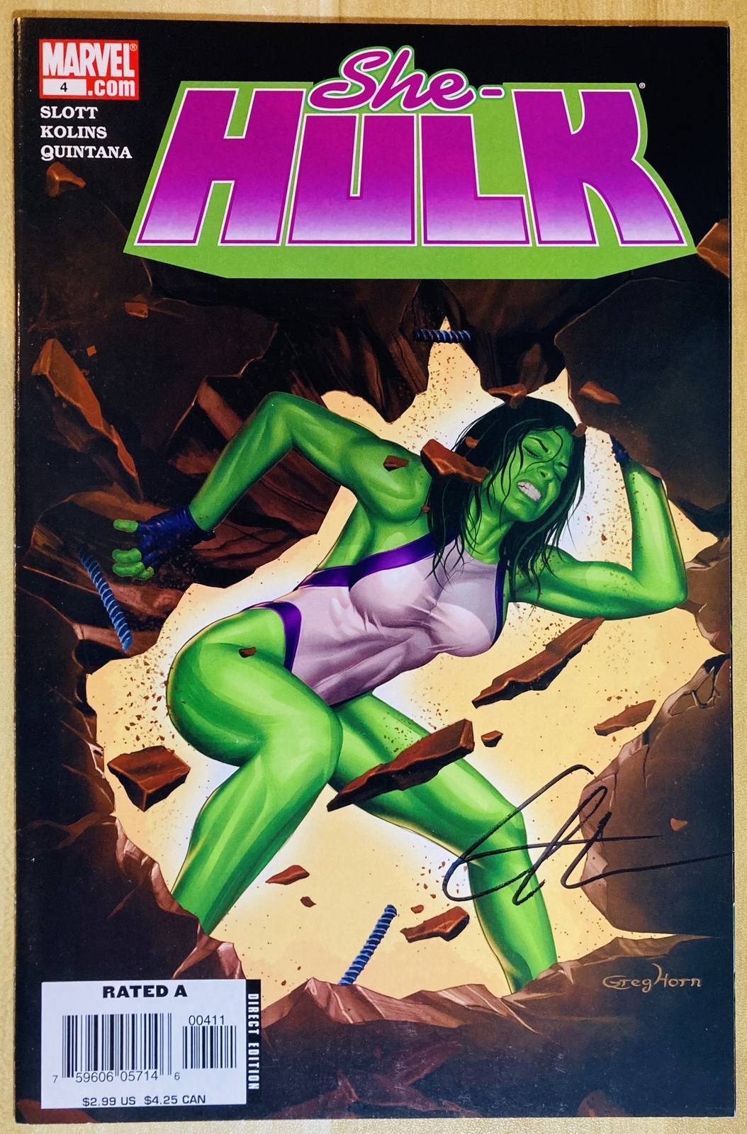 shehulk-4-2006-greg-horn-signed-on-cover-unread-nmnm-disney-mcu