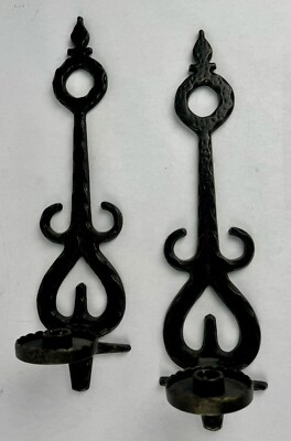 Gothic Spanish Revival Colonial Brutalist Metal Wall Candle Sconce Black/gold