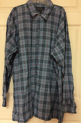 Source Jeans Mens Shirt Size 3X Blue Red Ramie Pointed Collar Plaids Checks 70