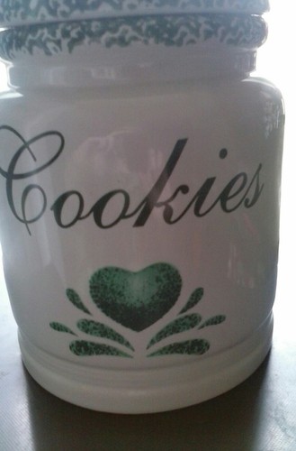 Stoneware Green and White Heart Cookie Jar