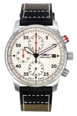 Pre-owned Iron Annie F13 Tempelhof Chronograph Tachymeter Beige Dial 56705 100m Mens Watch