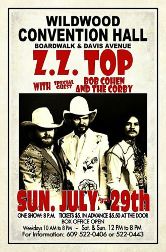 ZZ TOP 1973 CONCERT POSTER Wildwood NJ CONVENTION HALL  gig pole poster