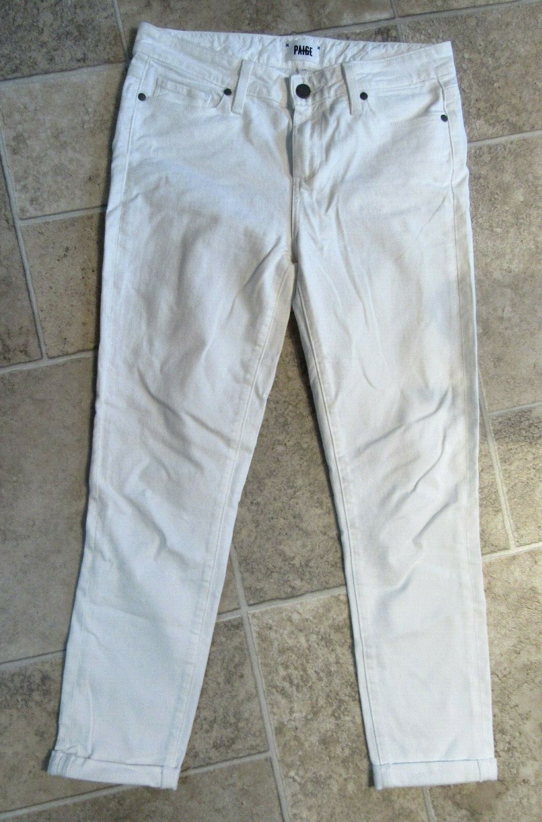 PAIGE Skyline Crop Raw Hem Skinny Jeans, Crisp White, Womens Size 29