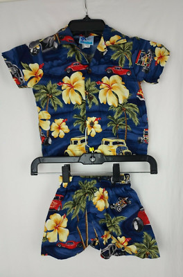 RJC Toddlers Hawaiian Blue Cars Two Piece Set Top Shorts Size 2T Made in Hawaii